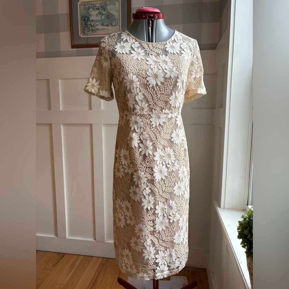 Molly Bracken Summer Lace Cream and Tan Floral Midi Dress Size‎ Large